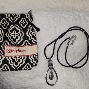 Brighton Silver Interlok Teardrop Pendant with Black Cord